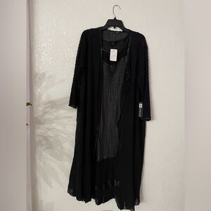 This is a Komarov black charmeuse and chiffon sleeveless cocktail dress 1X NWT
